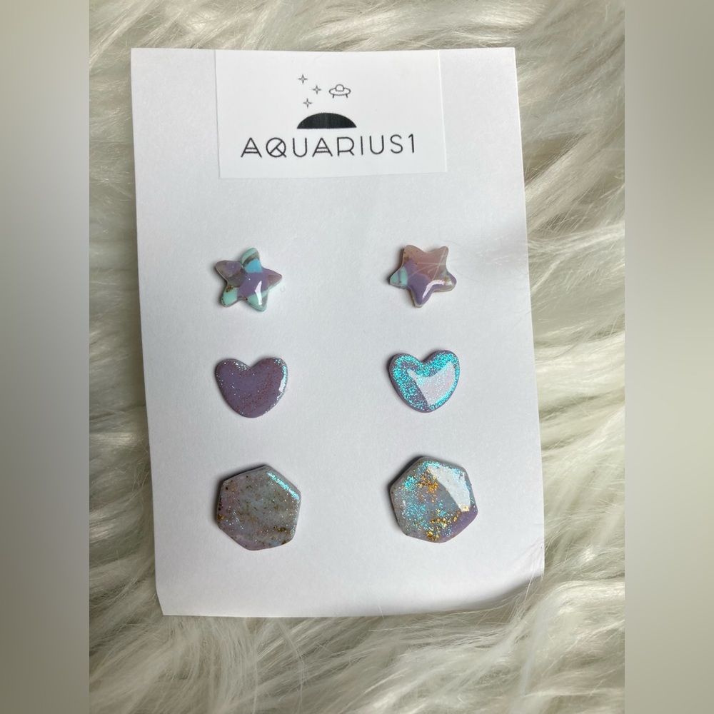 Handmade Pastel Iridescent Stud Earring Set Of 3 #1
